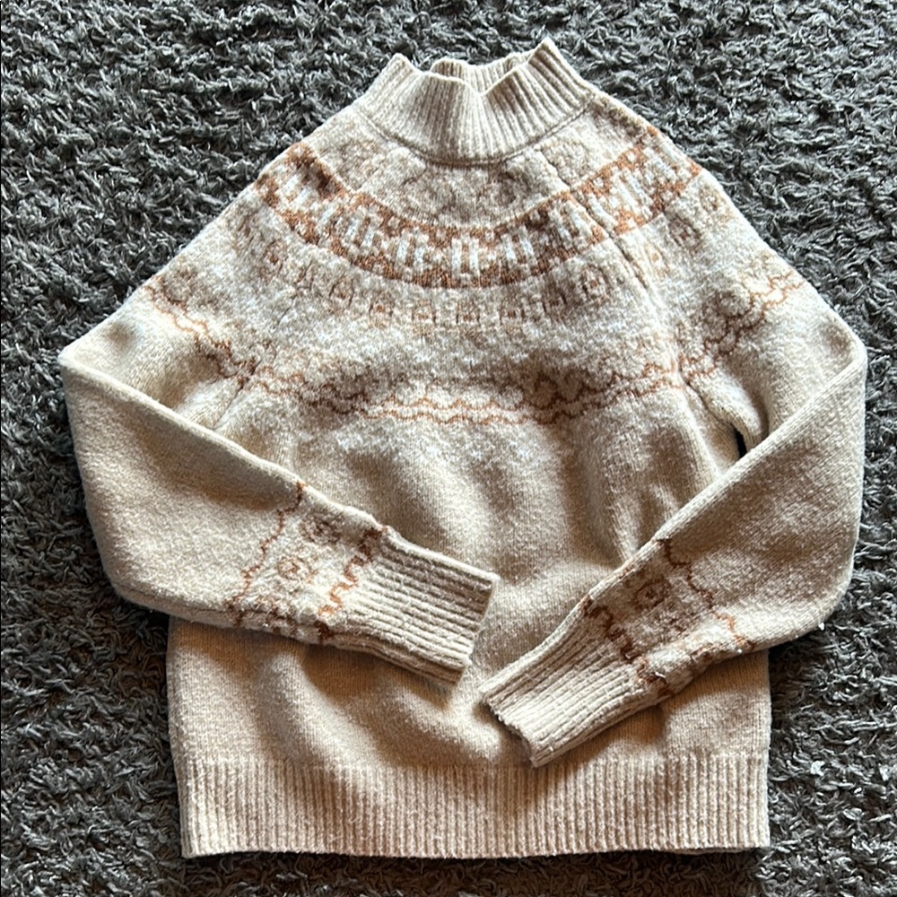 Cupcakes & Cashmere Cream and Tan Cowl Neck Sweater